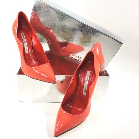 GIANMARCO LORENZI 🇮🇹 WOMEN'S CORAL PATENT LEATHER FASHION PUMPS - Picture 10 of 10